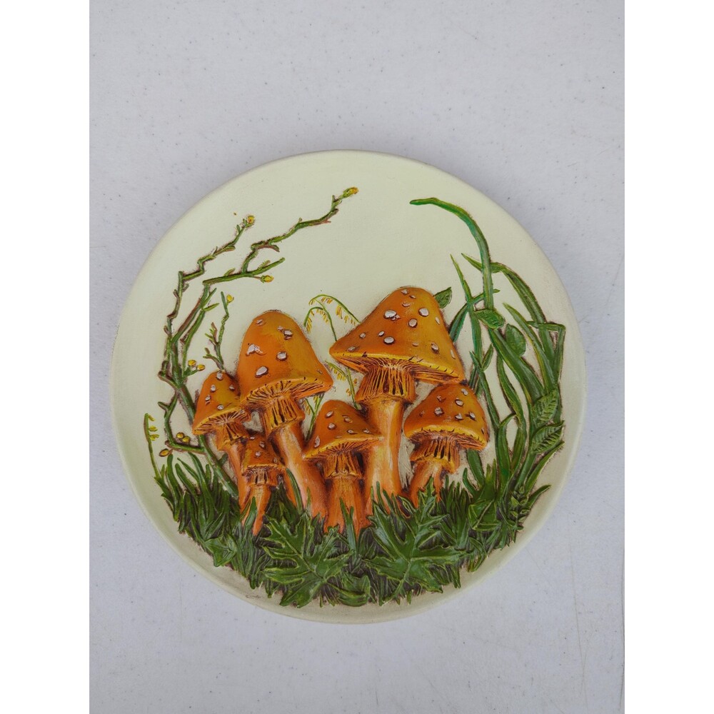 1973 signed Lydia Gibson 3D collector wall art plate shrooms